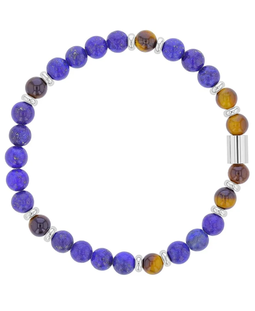 Platinum-Plated Tiger Eye Lapis Stretch Bracelet