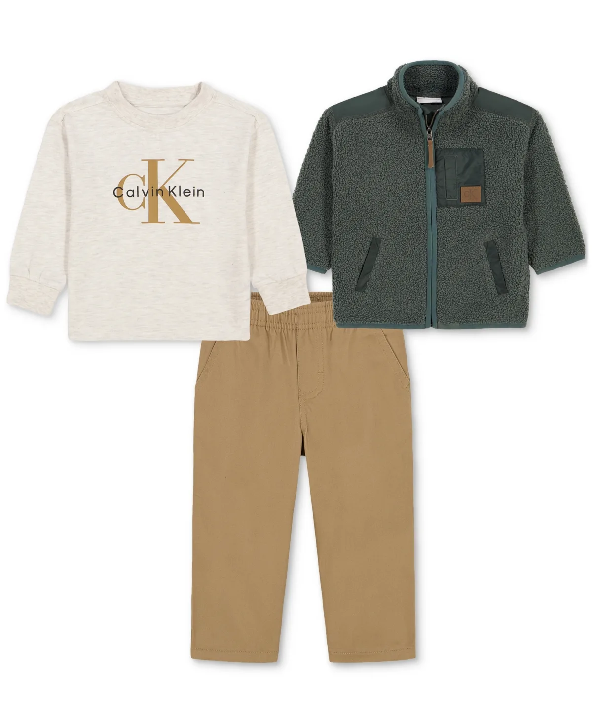 Long-Sleeve Zip-Up Sherpa Fleece T-Shirt, Jacket and Pants, 3-Piece Set by Calvin Klein