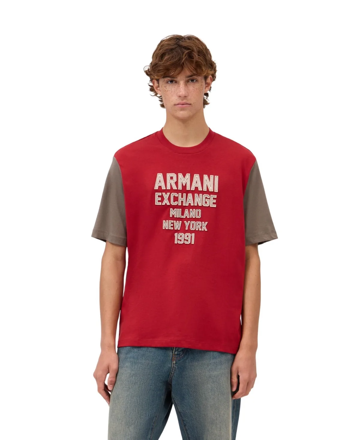 A - x Armani Exchange Crewneck Colorblock Large Logo T-Shirt by Armani