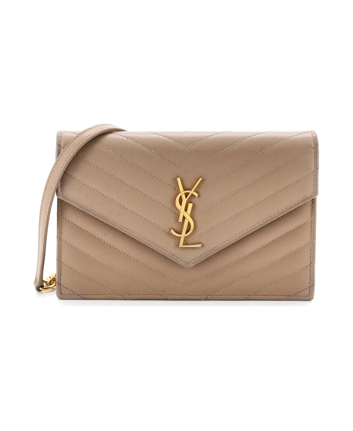 Pre-Owned Saint Laurent Small Classic Monogram Wallet on Chain Matelasse Chevron Leather by Saint Laurent