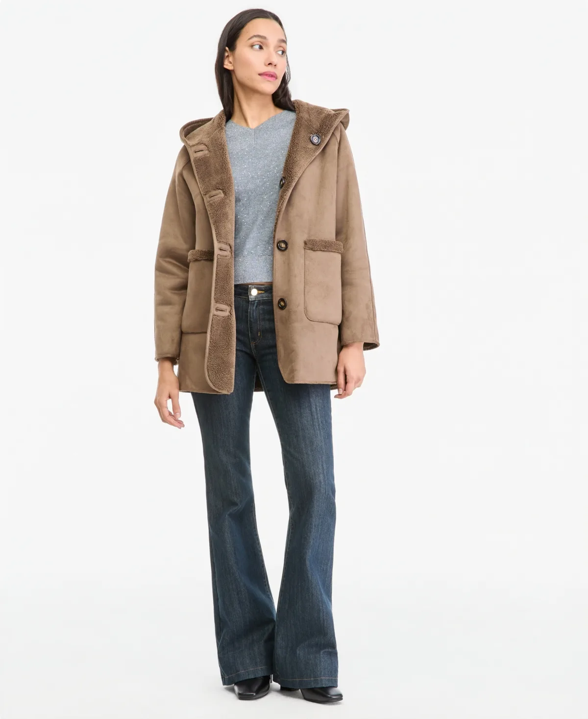 Emmottone Hooded Reversible Faux Fur Coat by Emme Marella