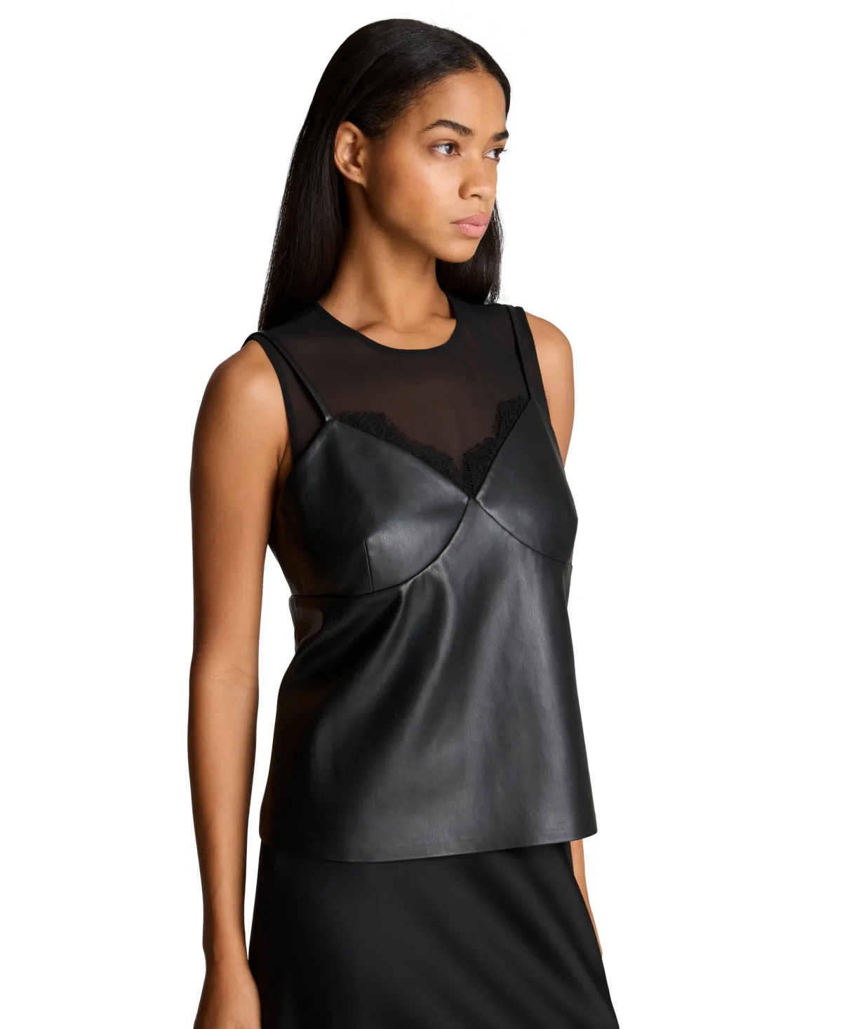 Sleeveless Mixed-Media Lace Bralette Overlay Blouse by Kenneth Cole