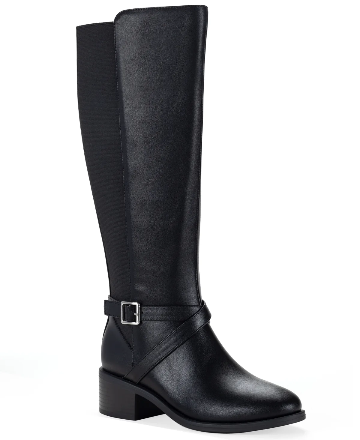 Yanaa Knee High Buckle Memory Foam Faux Leather Riding Boots