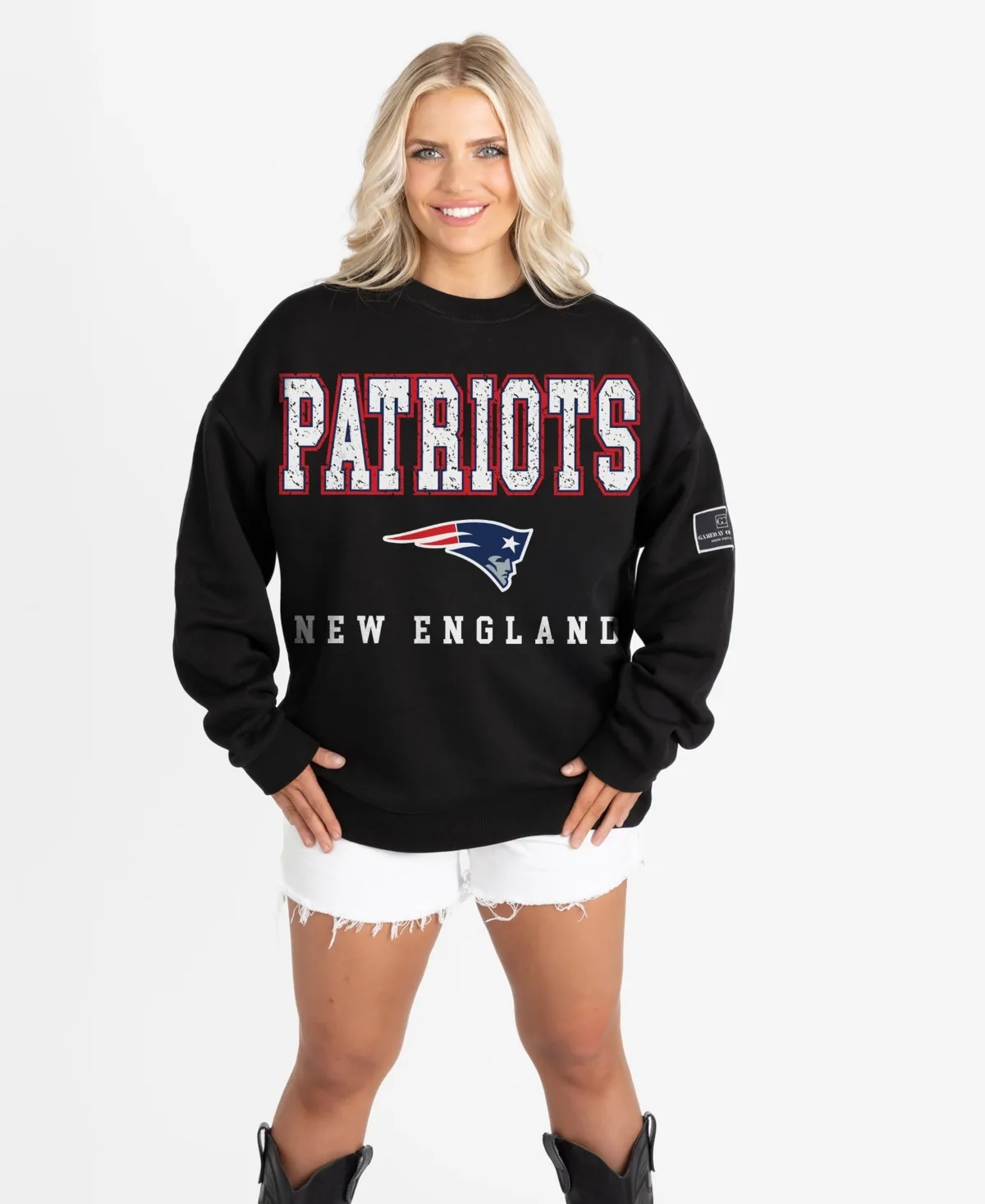 New England Patriots Oversized Level Up Black Label Premium Fleece Sweatshirt