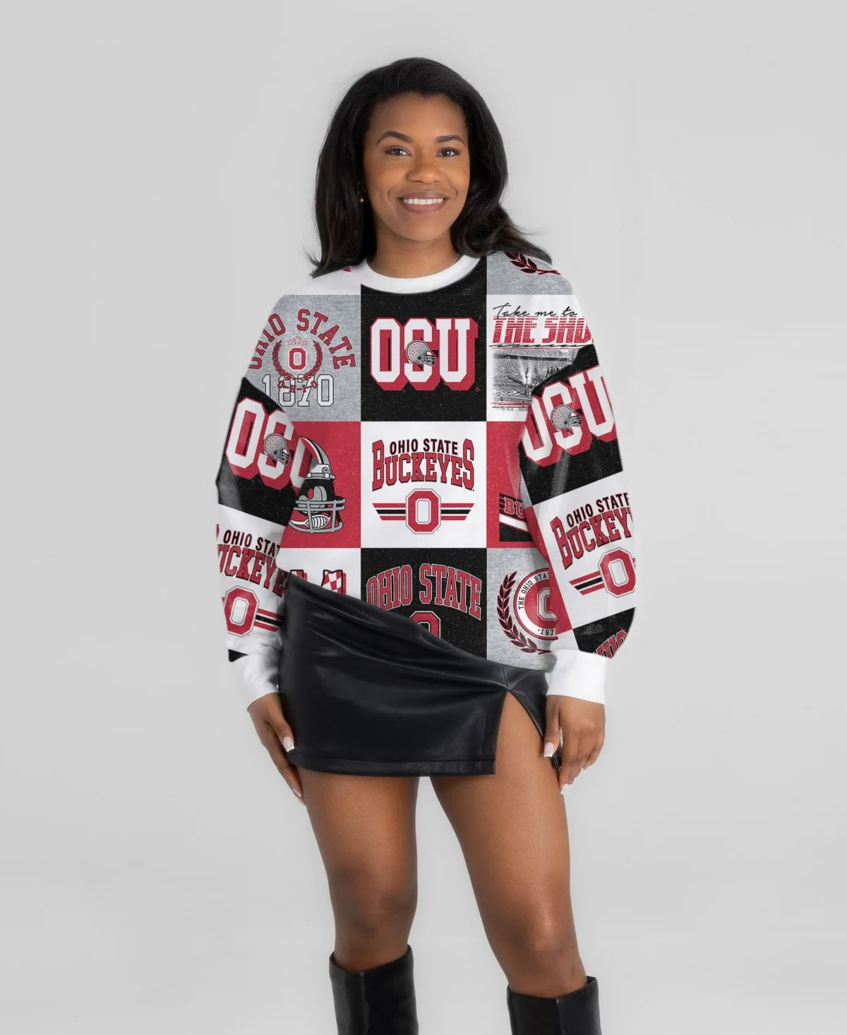 Ohio State Buckeyes Highlight Reel Patchwork Long-Sleeves Pullover by Gameday Couture