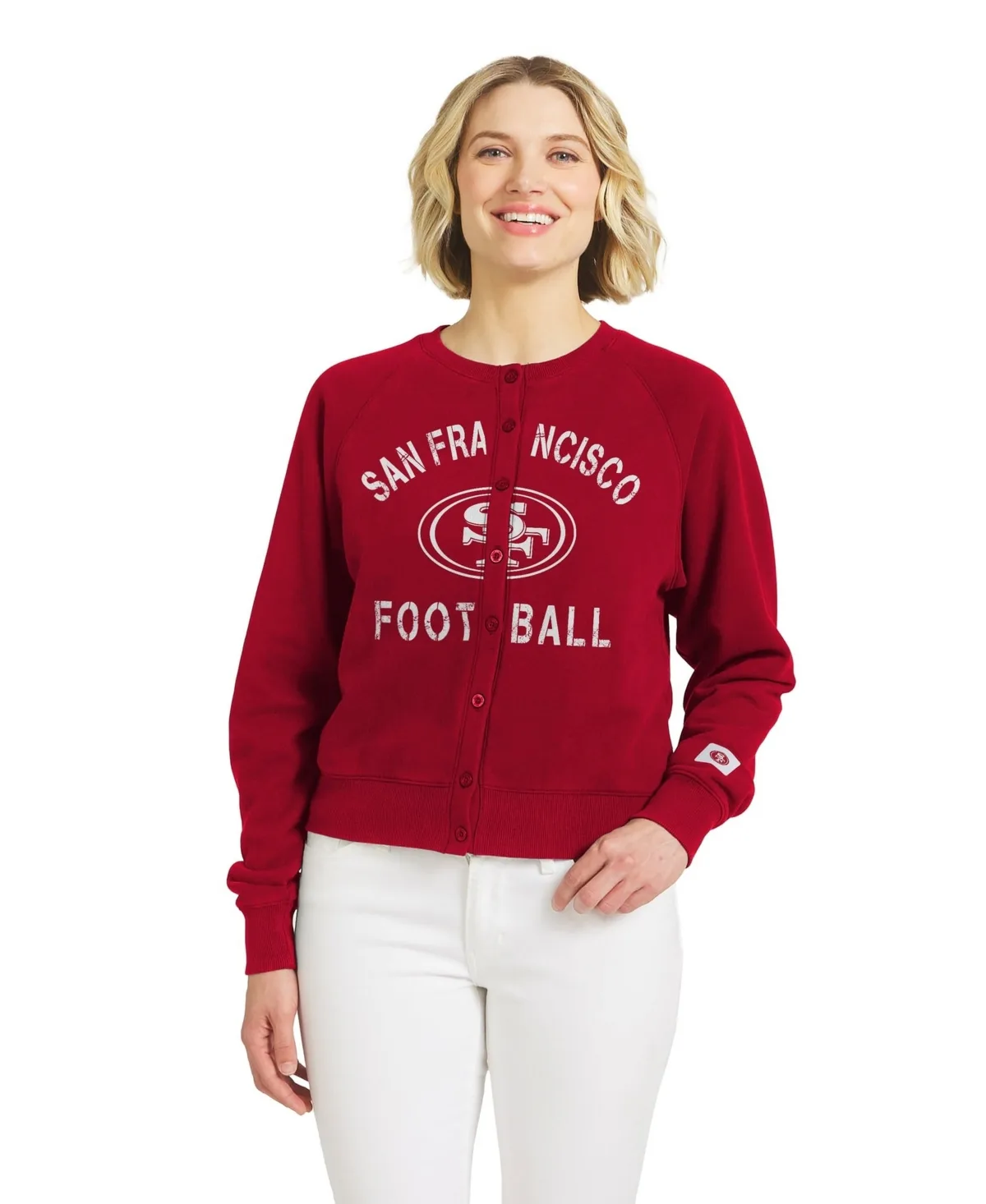 San Francisco 49ers Heathered Crew Cardigan Sweater by Wear by Erin Andrews