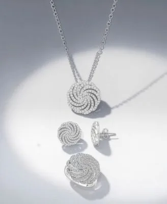 Diamond Swirl Earrings, Pendant Necklace Ring Collection in 14k White Gold by Wrapped in Love