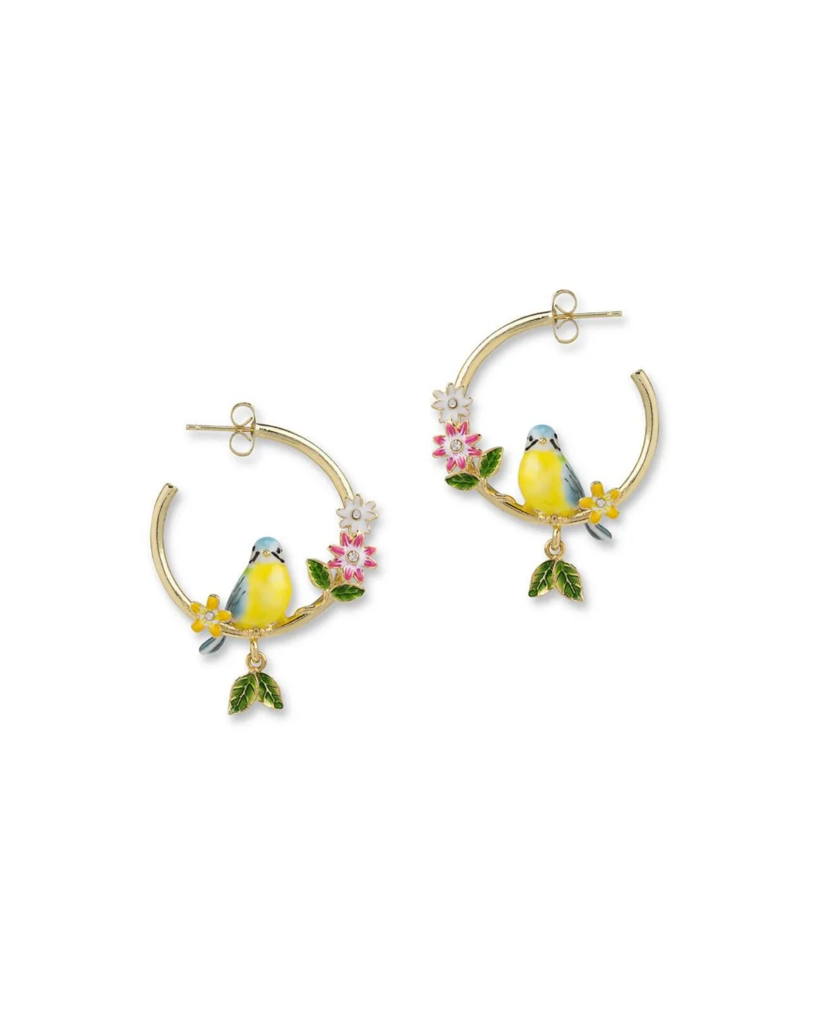 Crystal Hand-Painted Enamel Songbird Serenade Hoops