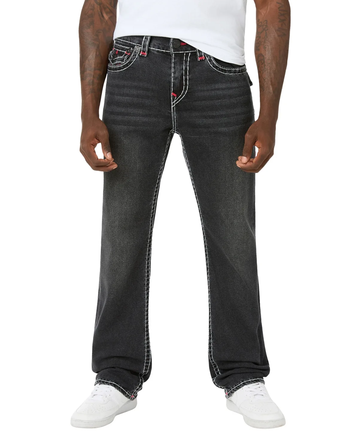 Ricky Super T Straight-Leg Flap-Pocket Two-Tone Super T Stitching Jeans by True Religion