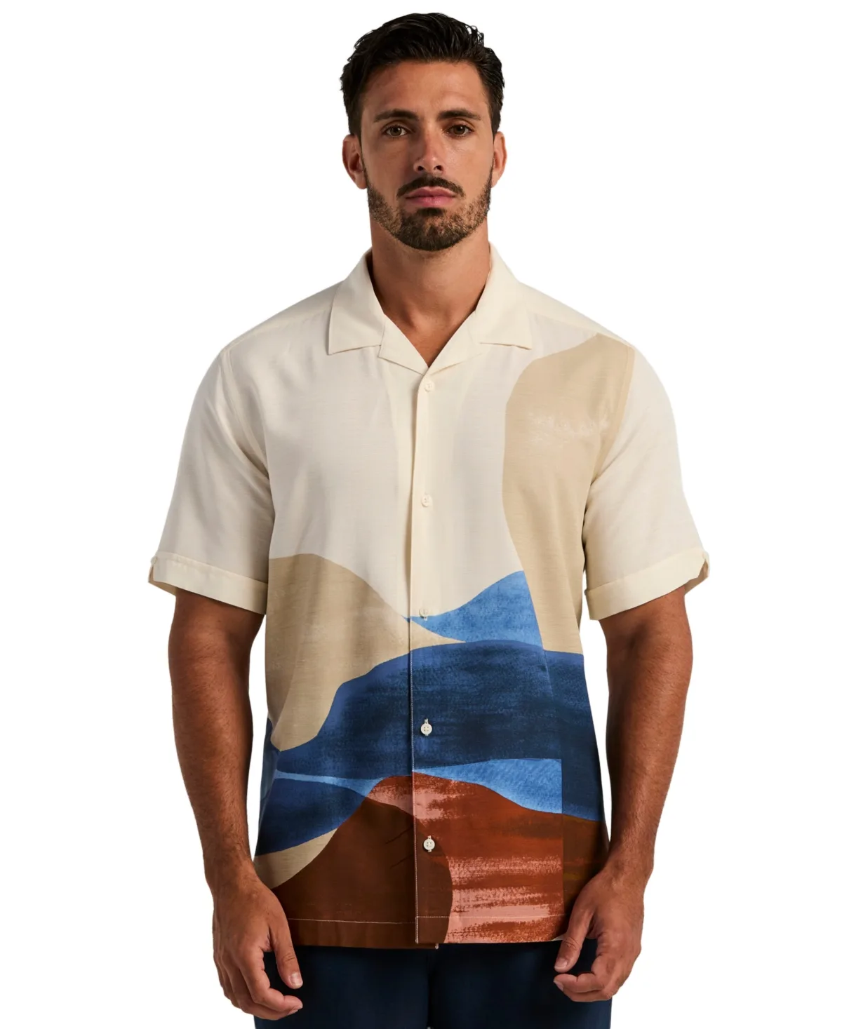 Watercolor Abstract Camp Collar Short-Sleeve Button-Up Shirt by Cubavera