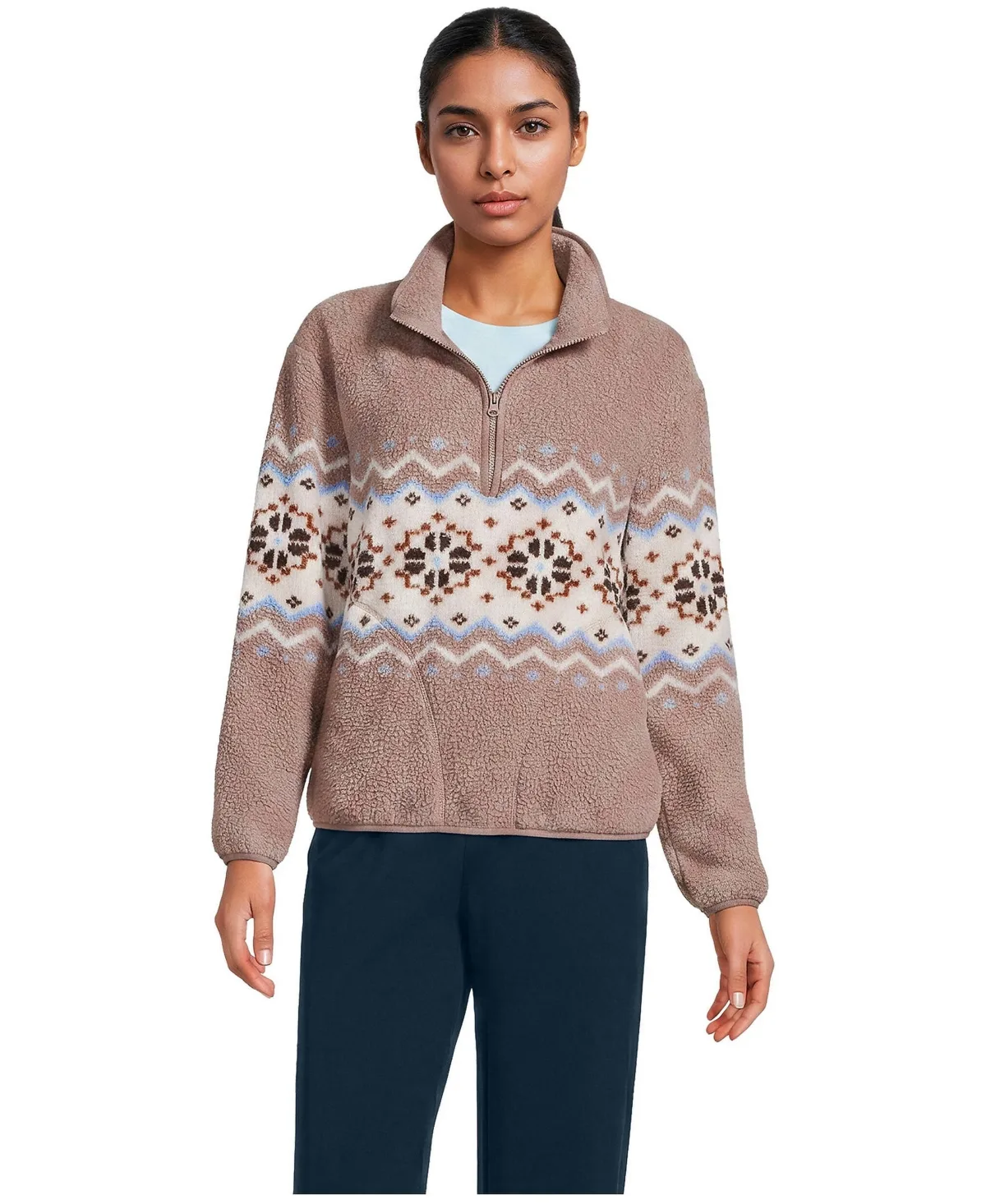 Print Half Zip Cozy High Pile Fleece Pullover by Lands' End