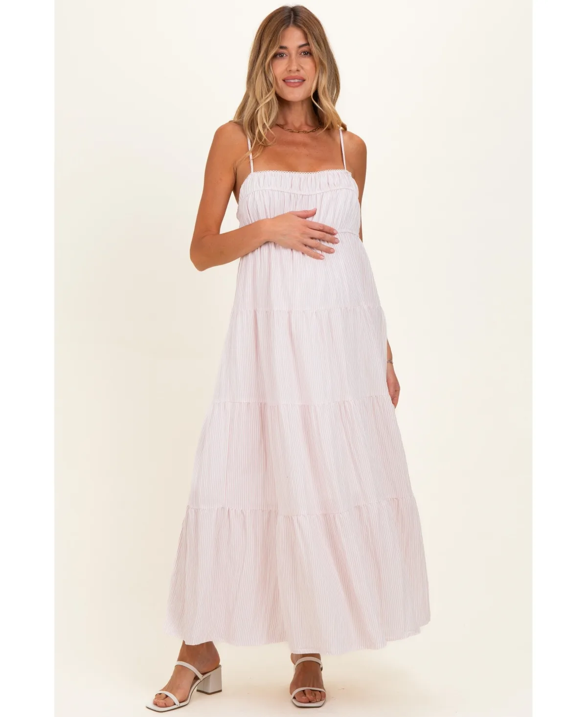 Striped Empire Waist Tiered Midi Dress by PinkBlush
