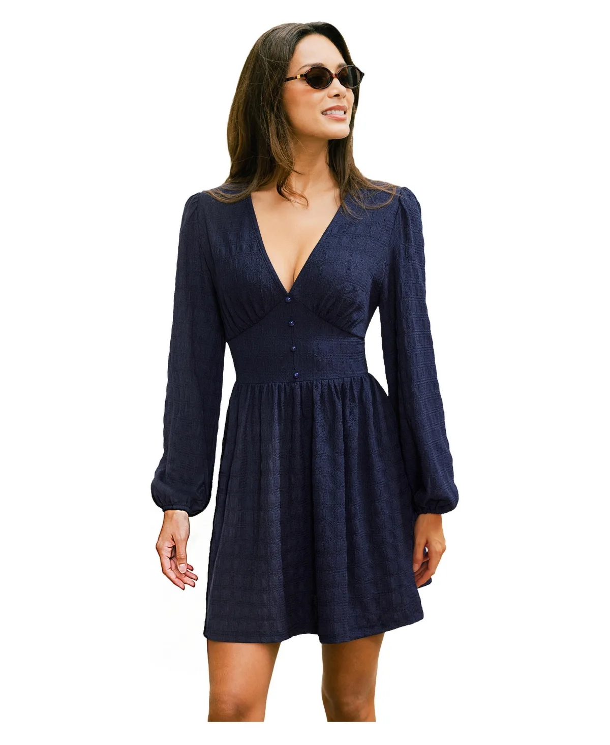 Making Memories Long-Sleeve V-Neck Mini Dress by Cupshe
