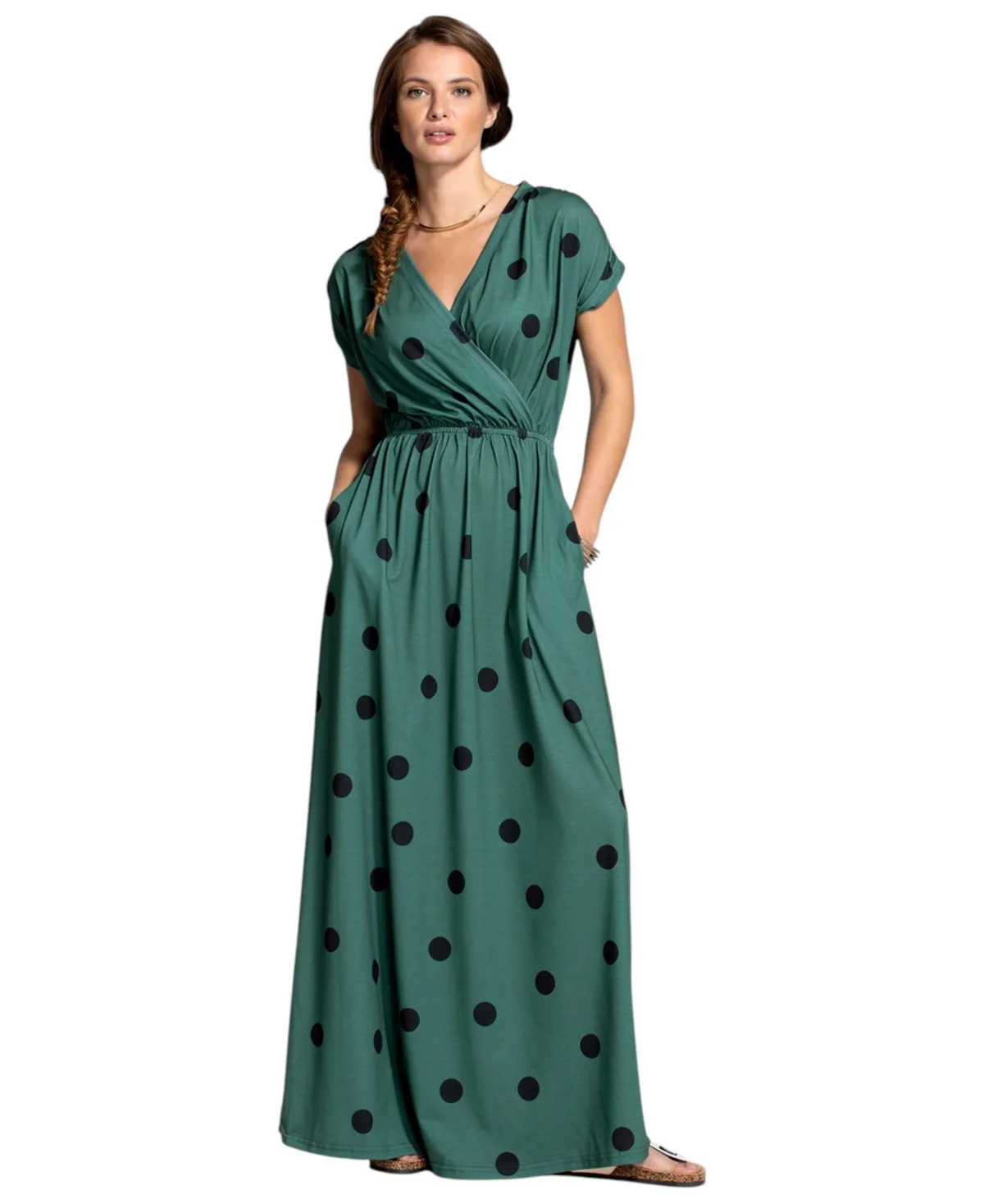 V-Neck Short Sleeve Maxi Dress