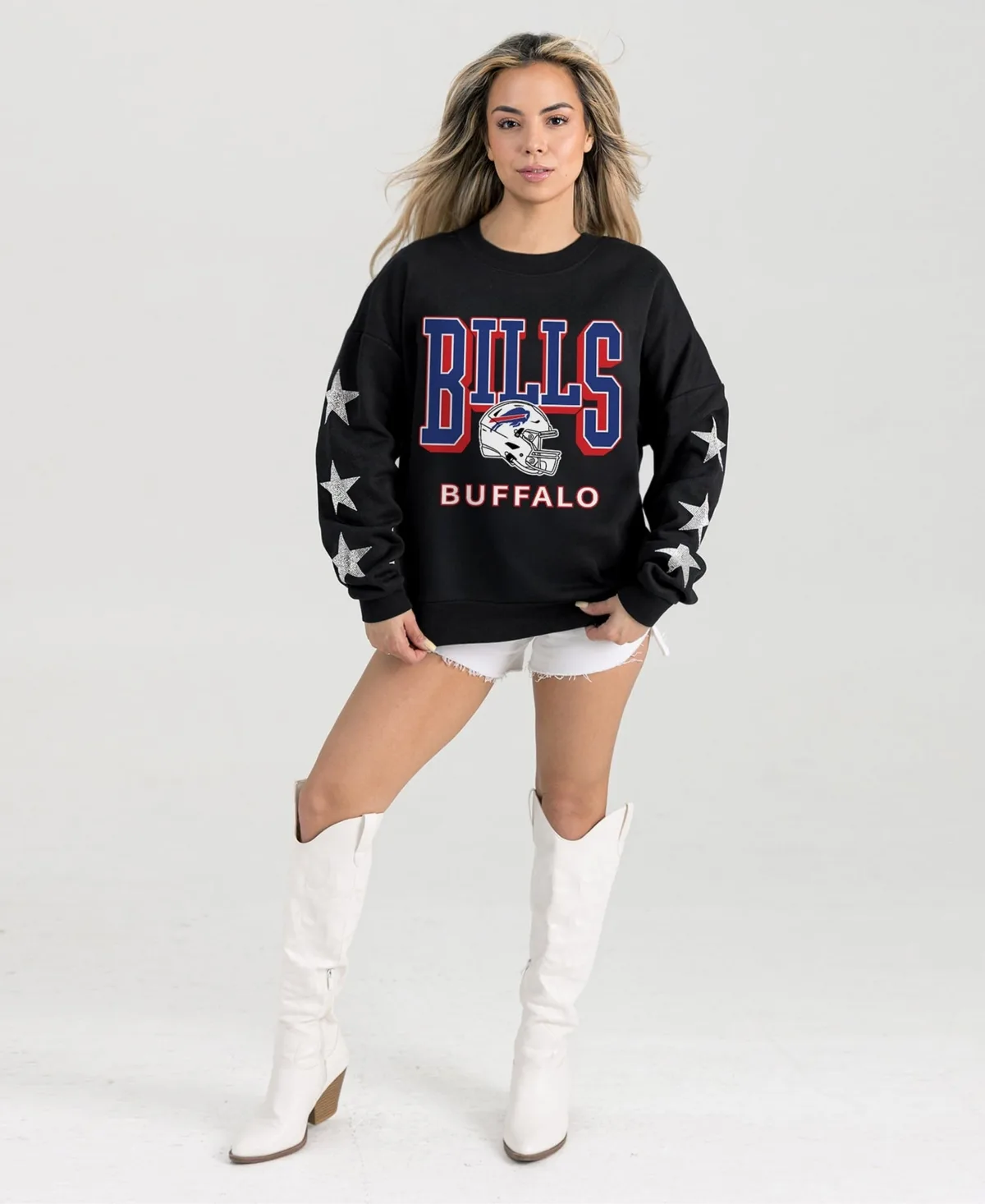 Buffalo Bills Pure Victory Rhine Stud Star-Sleeve Pullover Sweatshirt
