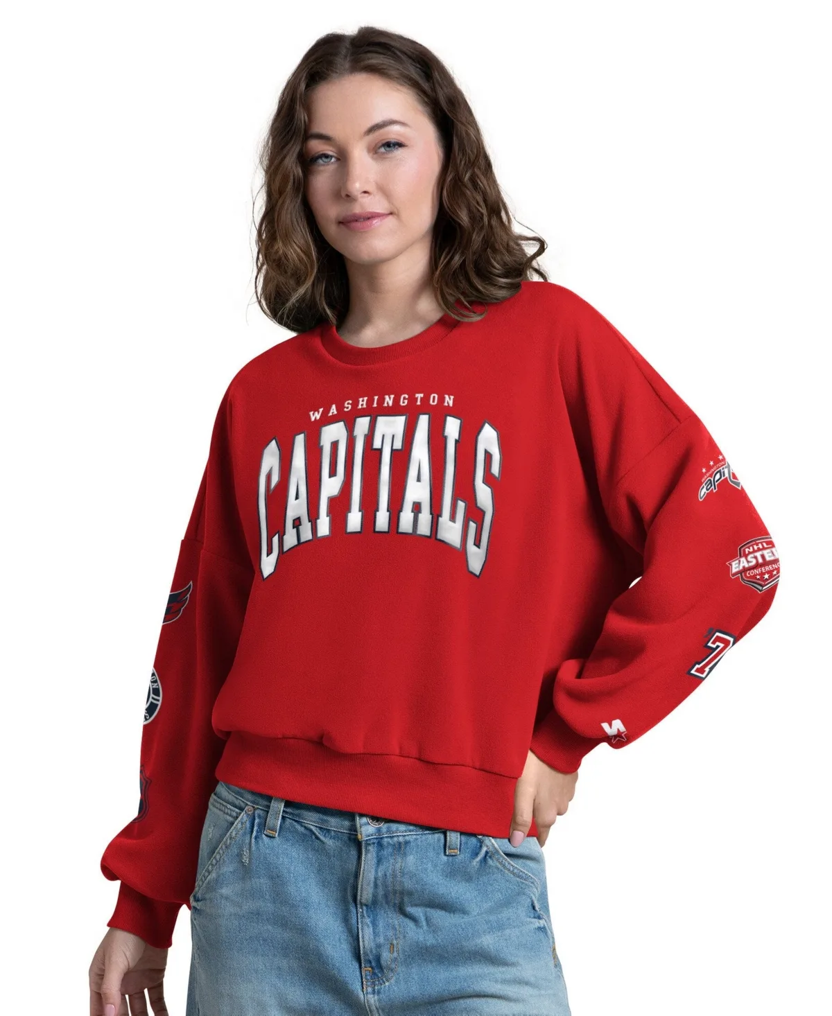 Washington Capitals Fan Catch Applique Sleeve Print Sweatshirt