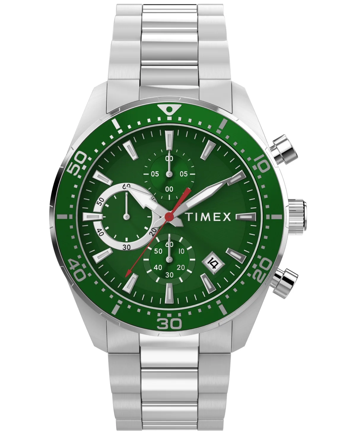 Japanese Quartz Ridgefield Chronograph Green Dial Silver-Tone Stainless Steel Watch 42mm by Timex