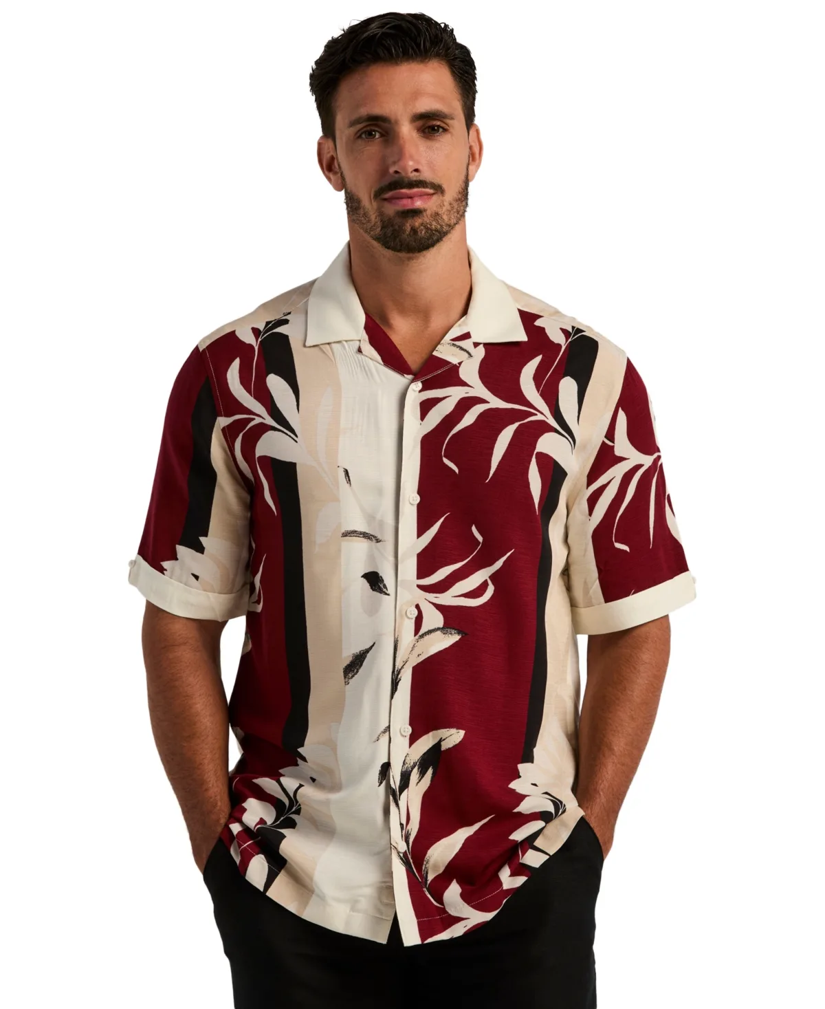 Short Sleeve Button-Front Floral Print Camp Shirt by Cubavera