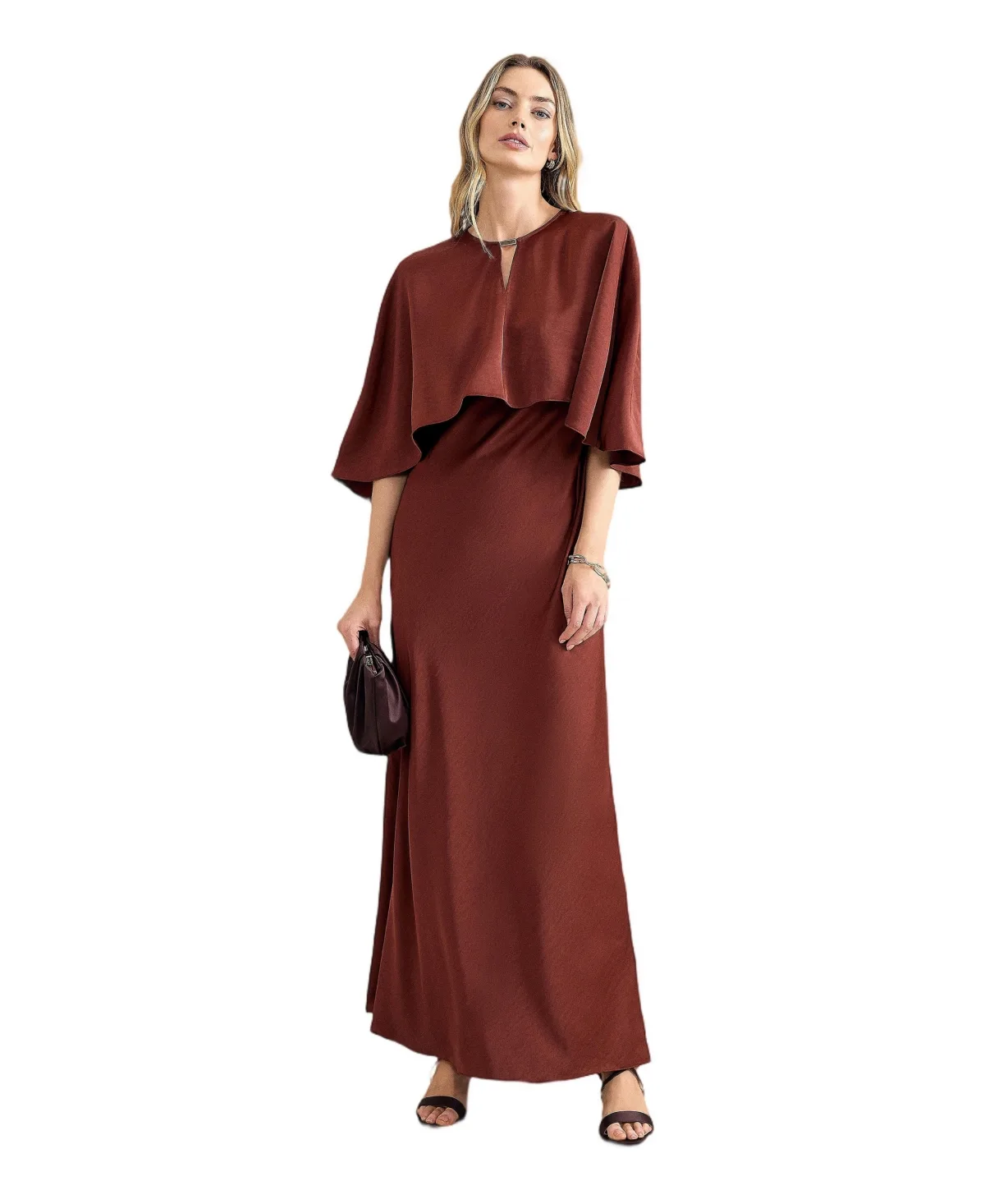 Joni Satin V-Neck Removable-Cape Maxi Dress by Phase Eight