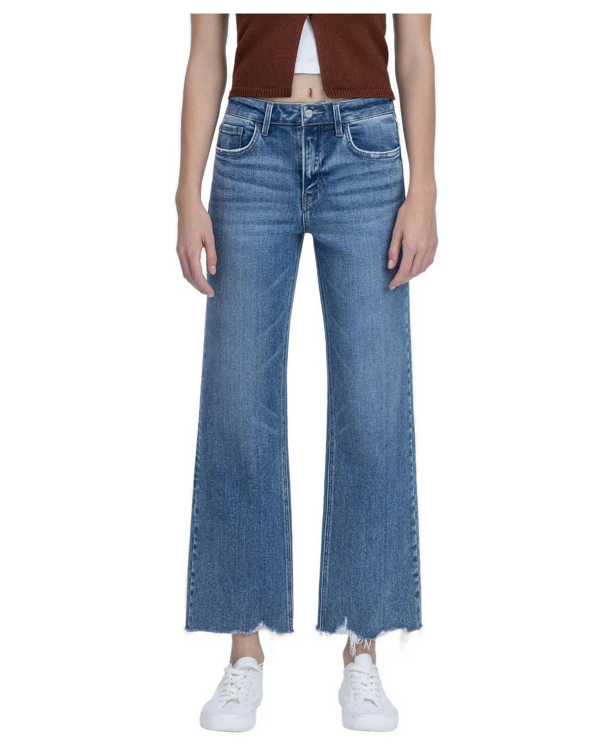 High-Rise Distressed-Hem Wide-Leg Jeans by Vervet