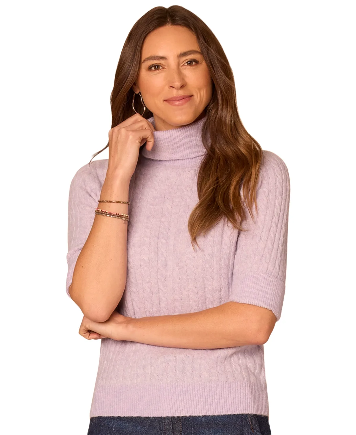 Cable-Knit Turtleneck Elbow-Length Sweater by Democracy