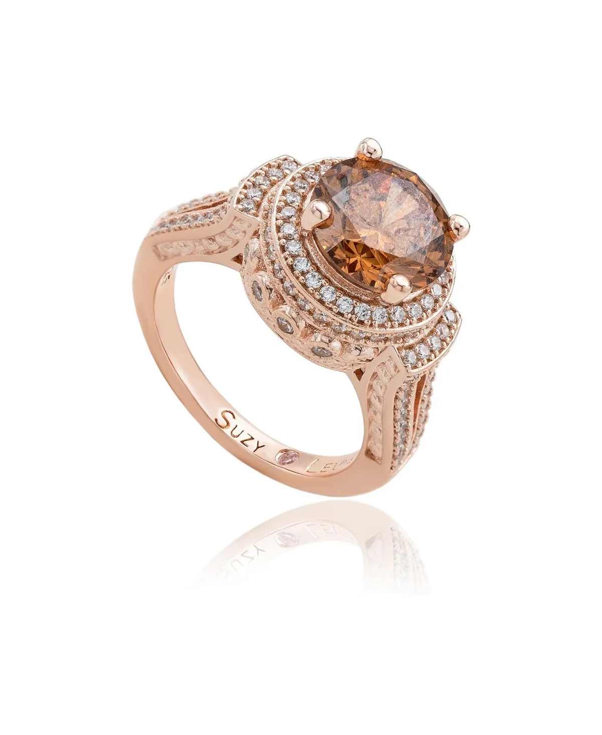 Cubic Zirconia Round Pave Engagement Ring by Suzy Levian New York