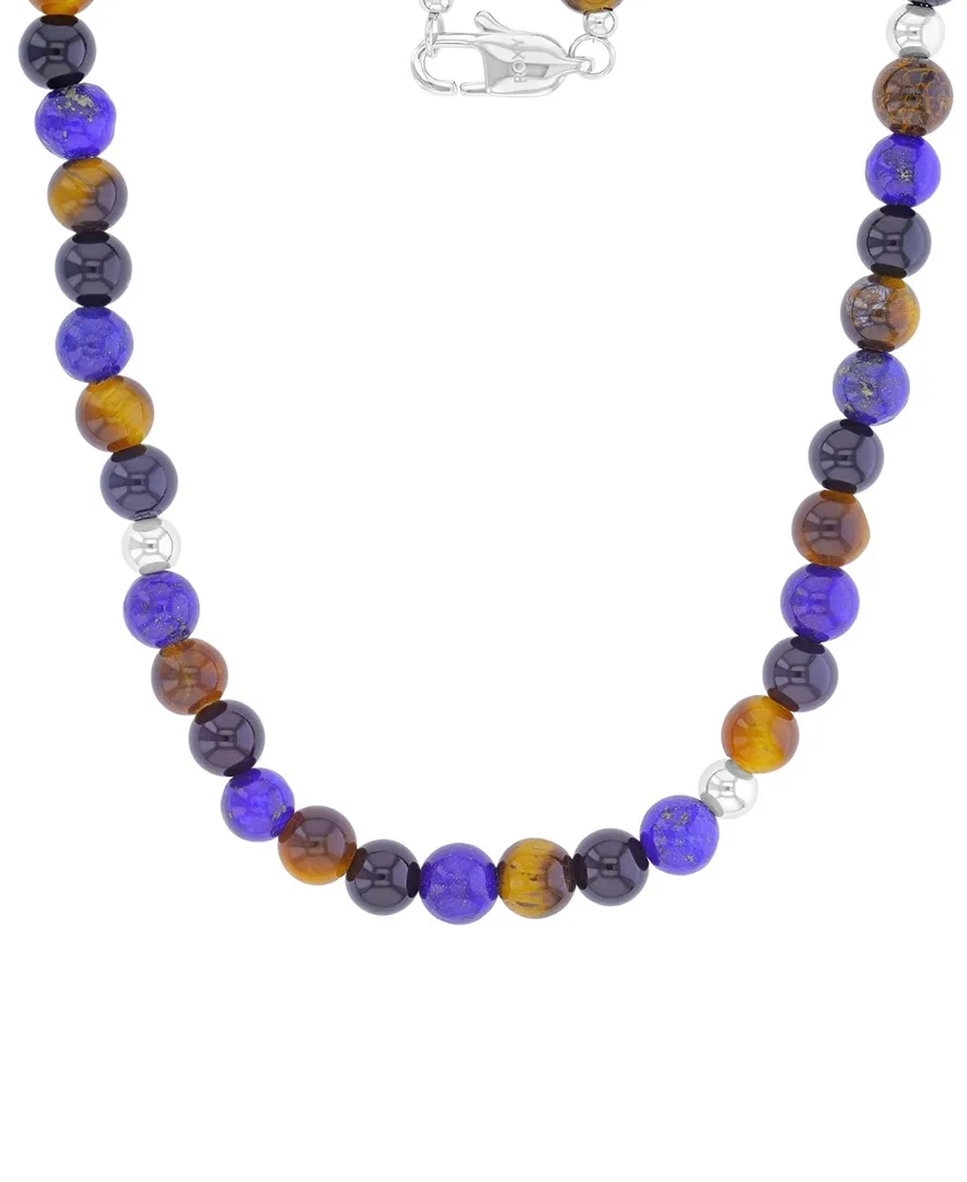 Platinum-Plated Steel Onyx Lapis Tiger Eye Necklace by Quiksilver