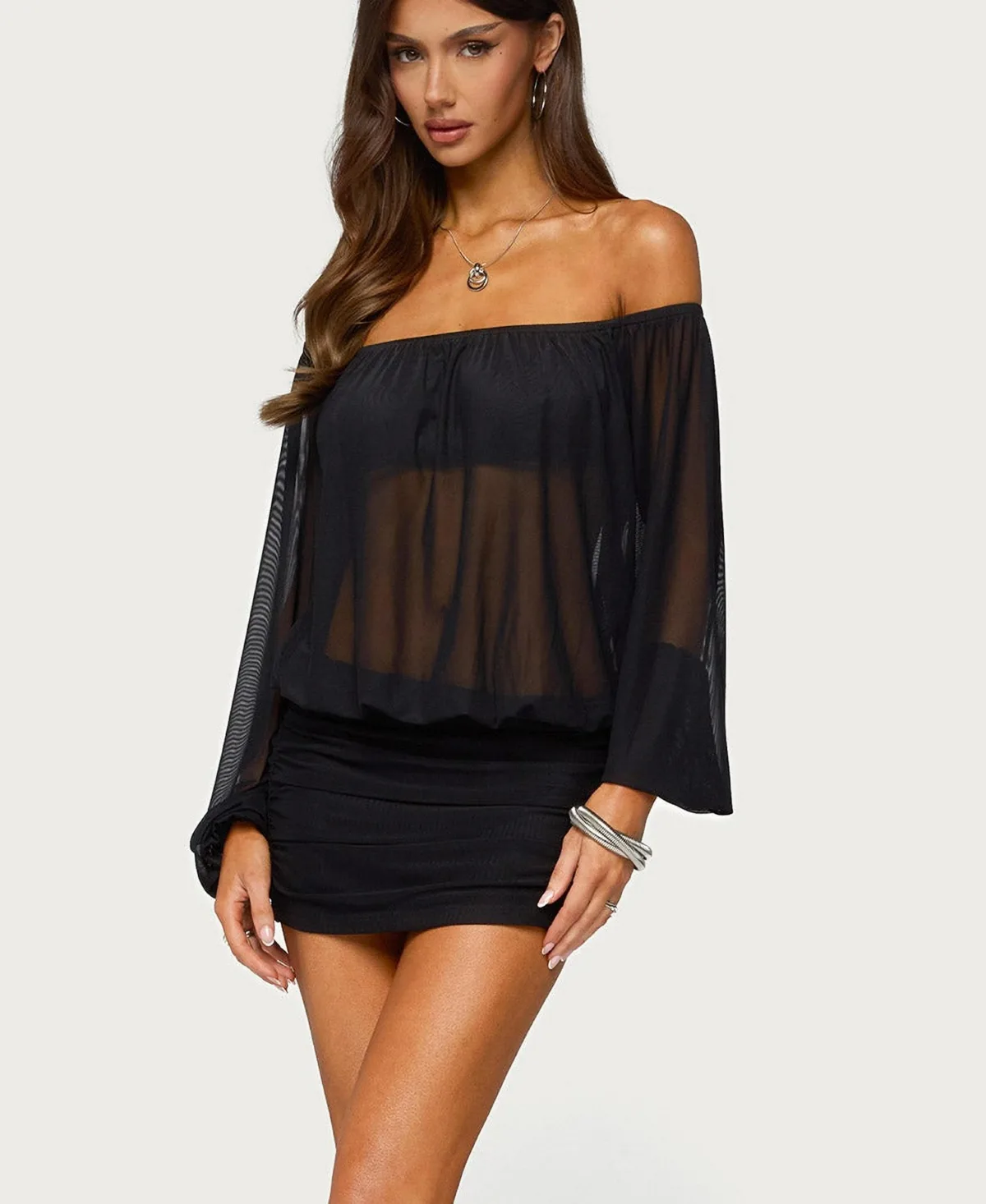 Jorie Off-the-Shoulder Long-Sleeve Bubble Dress by Edikted