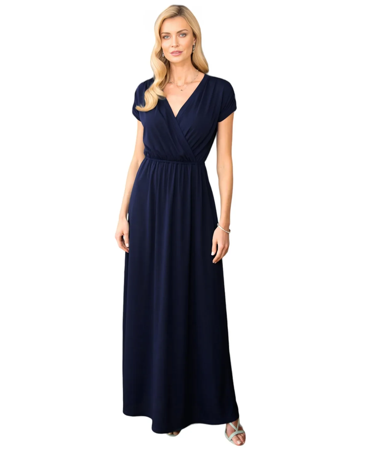 V-Neck Maxi Dress with Short Sleeves
