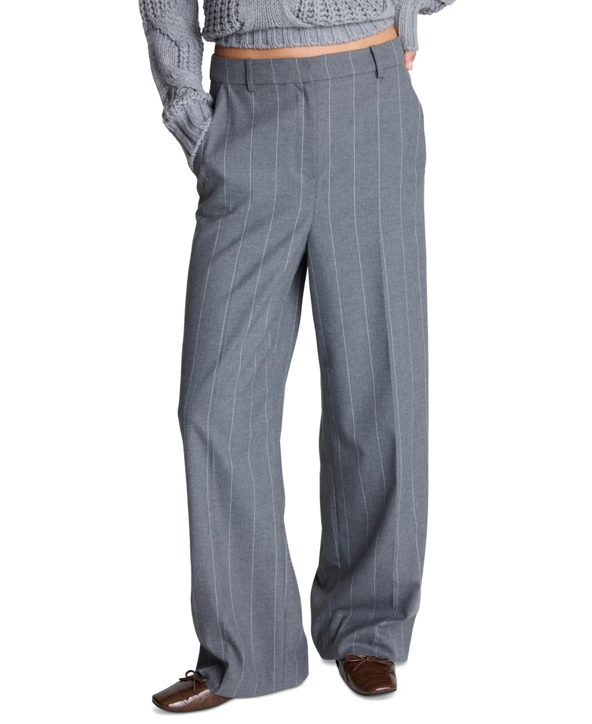 High-Rise Wide-Leg Pinstripe Pants by Kenneth Cole