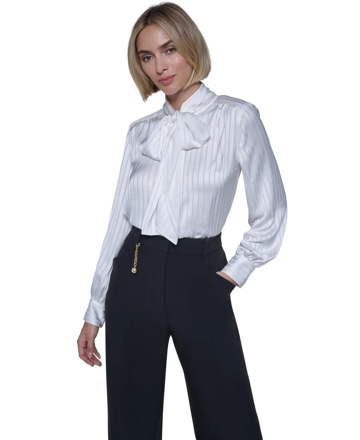 Bow-Blouse Long-Sleeve Collared Top by Sonia Rykiel