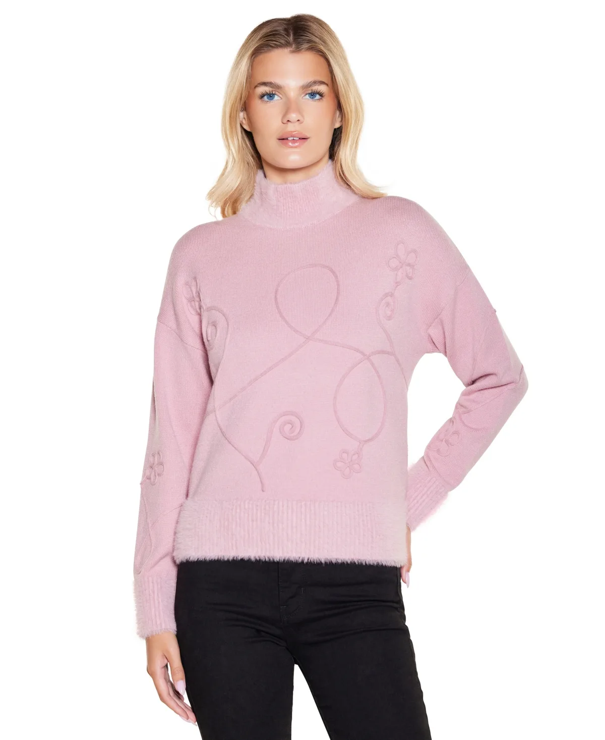 Mock Neck Long-Sleeve Soutache-Detailing Sweater by Belldini
