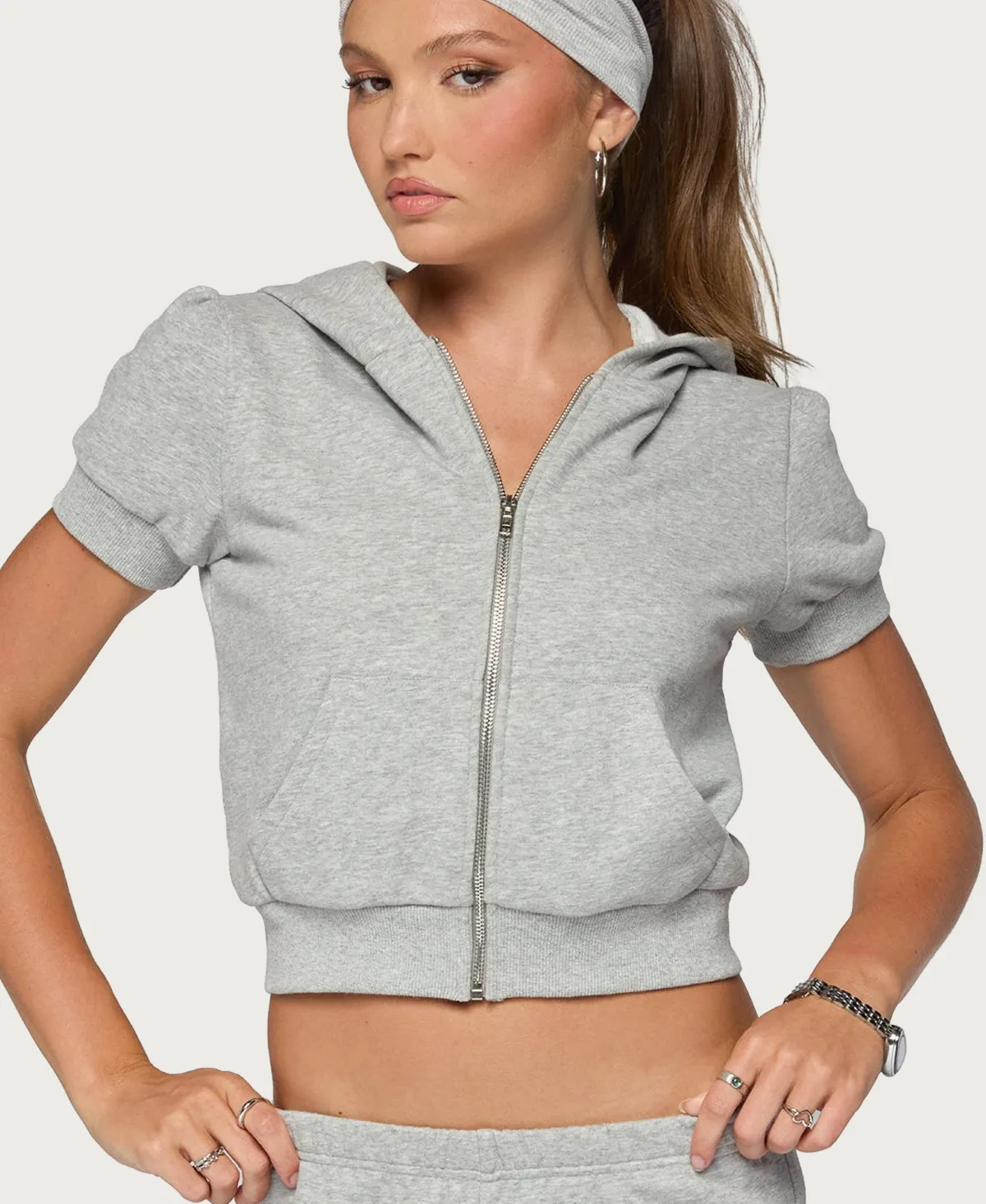 Rachel Short-Sleeve Hooded Cropped Top by Edikted
