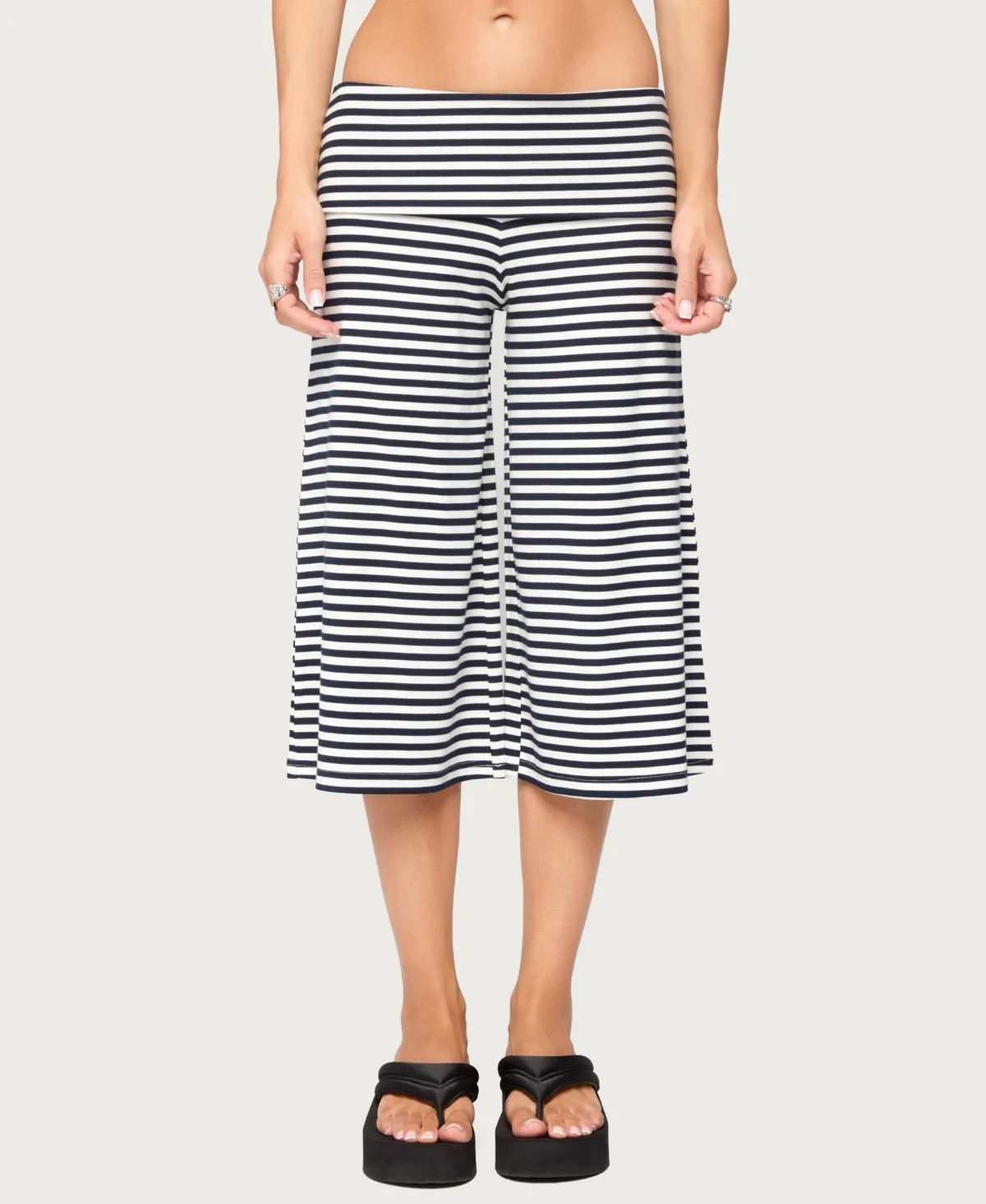 Kelia Striped Foldover Bermuda Shorts by Edikted