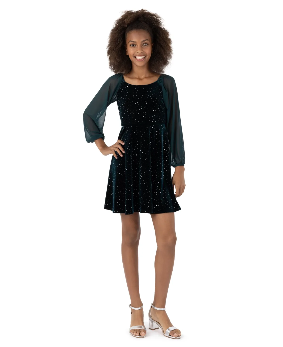 Long-Sleeve Velvet Fit-and-Flare Dress by Speechless