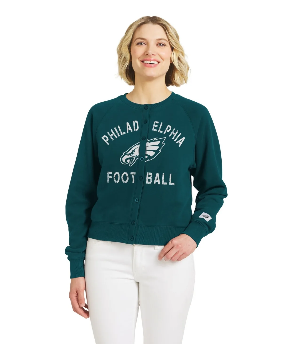 Philadelphia Eagles Heathered Crew Cardigan Sweater by Wear by Erin Andrews