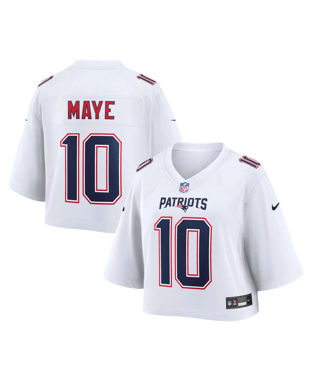 Drake Maye New England Patriots Cropped Fashion Game Jersey by Nike