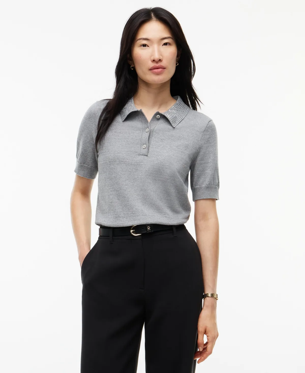 Bling Fine Gauge Knit Polo Shirt by Tommy Hilfiger