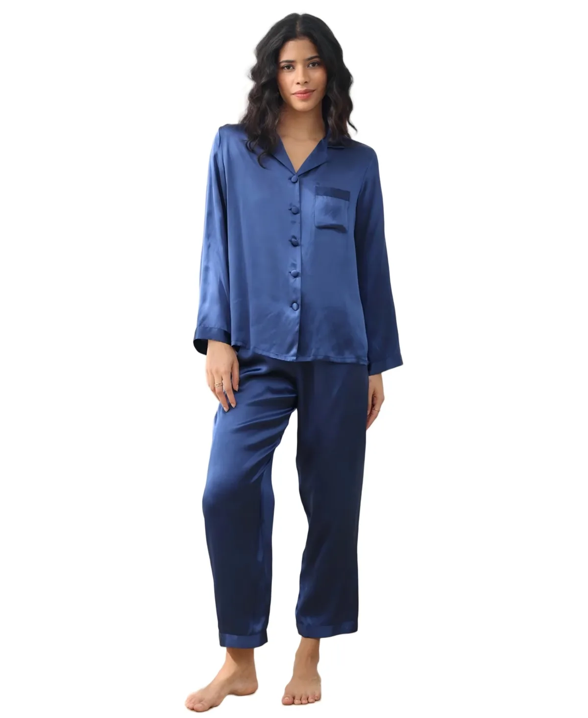 Long Sleeve Button-Up Satin Pajama Set by Silksilky