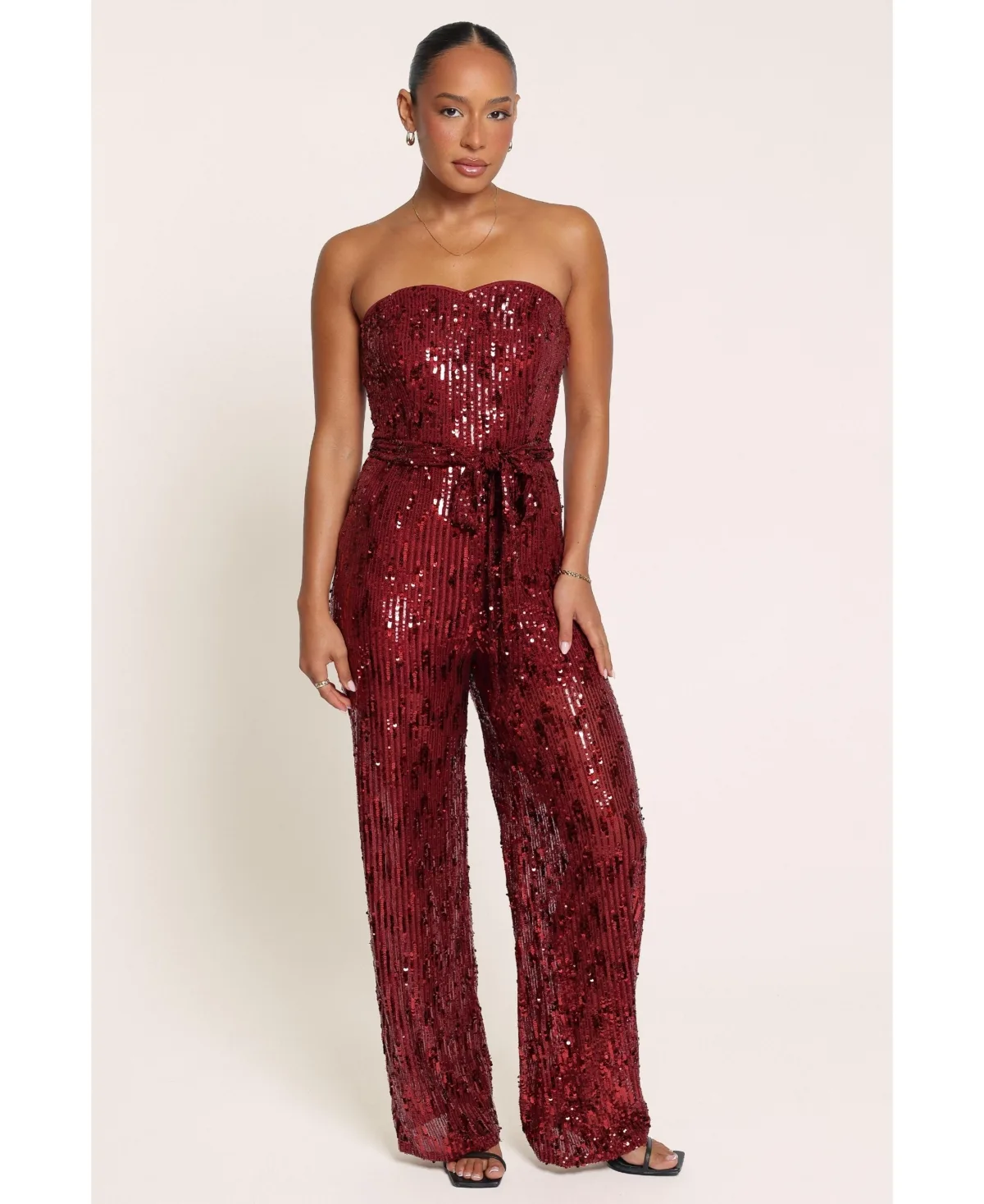 Talia Sequin Strapless Wide-Leg Jumpsuit by Petal and Pup