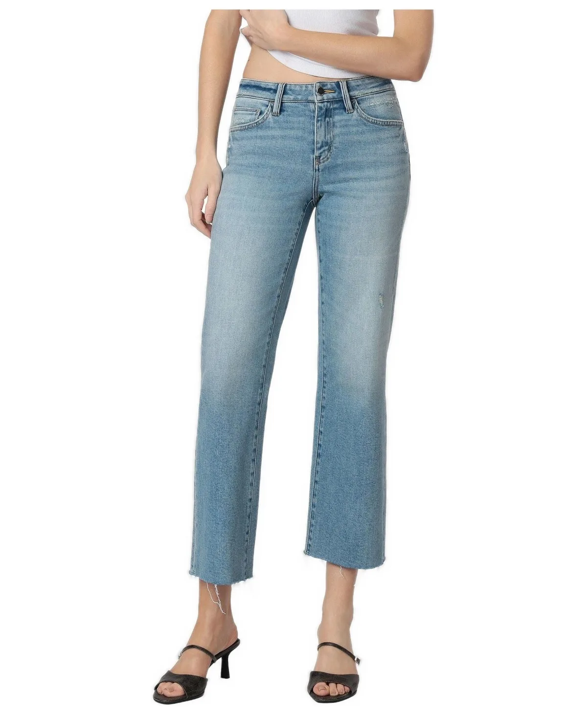 Arrow Mid-Rise Wide-Leg Cropped Jeans by Flying Monkey