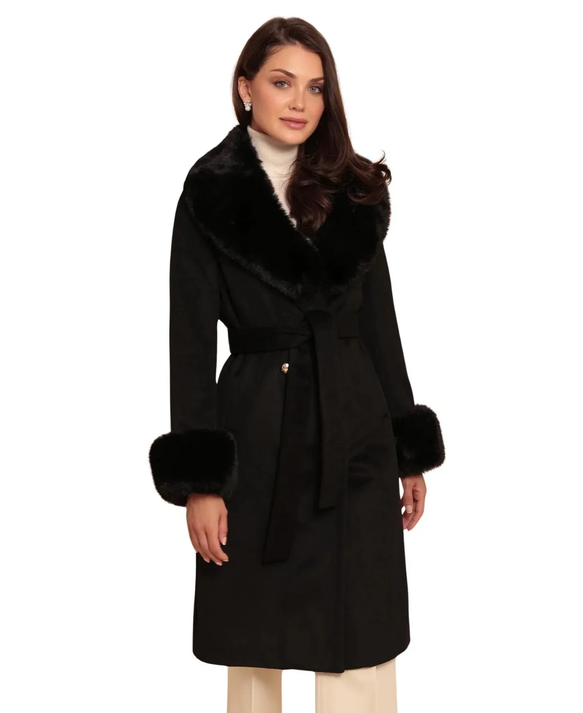 Marlene Faux Fur Collar Wool Blend Coat by Santinni