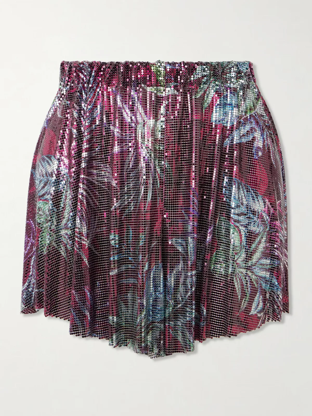 - Printed Pleated Chainmail Shorts -