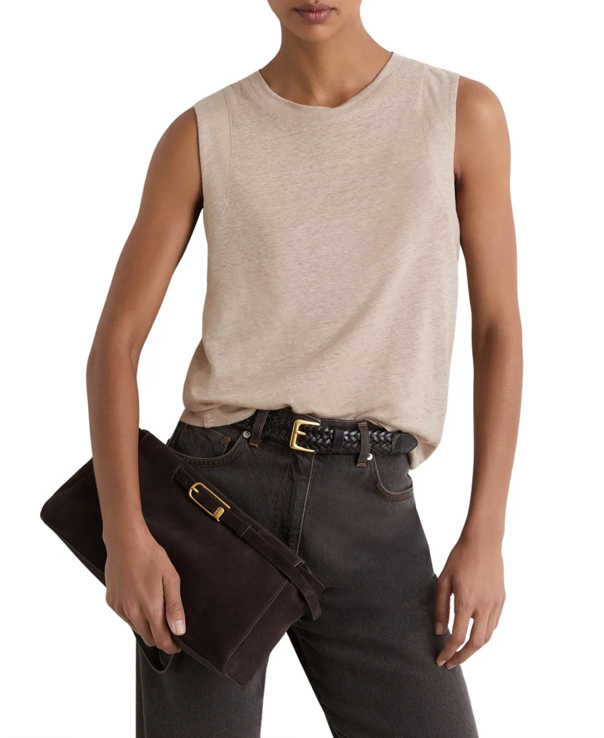 Amy Sleeveless Crewneck Linen Vest by Reiss
