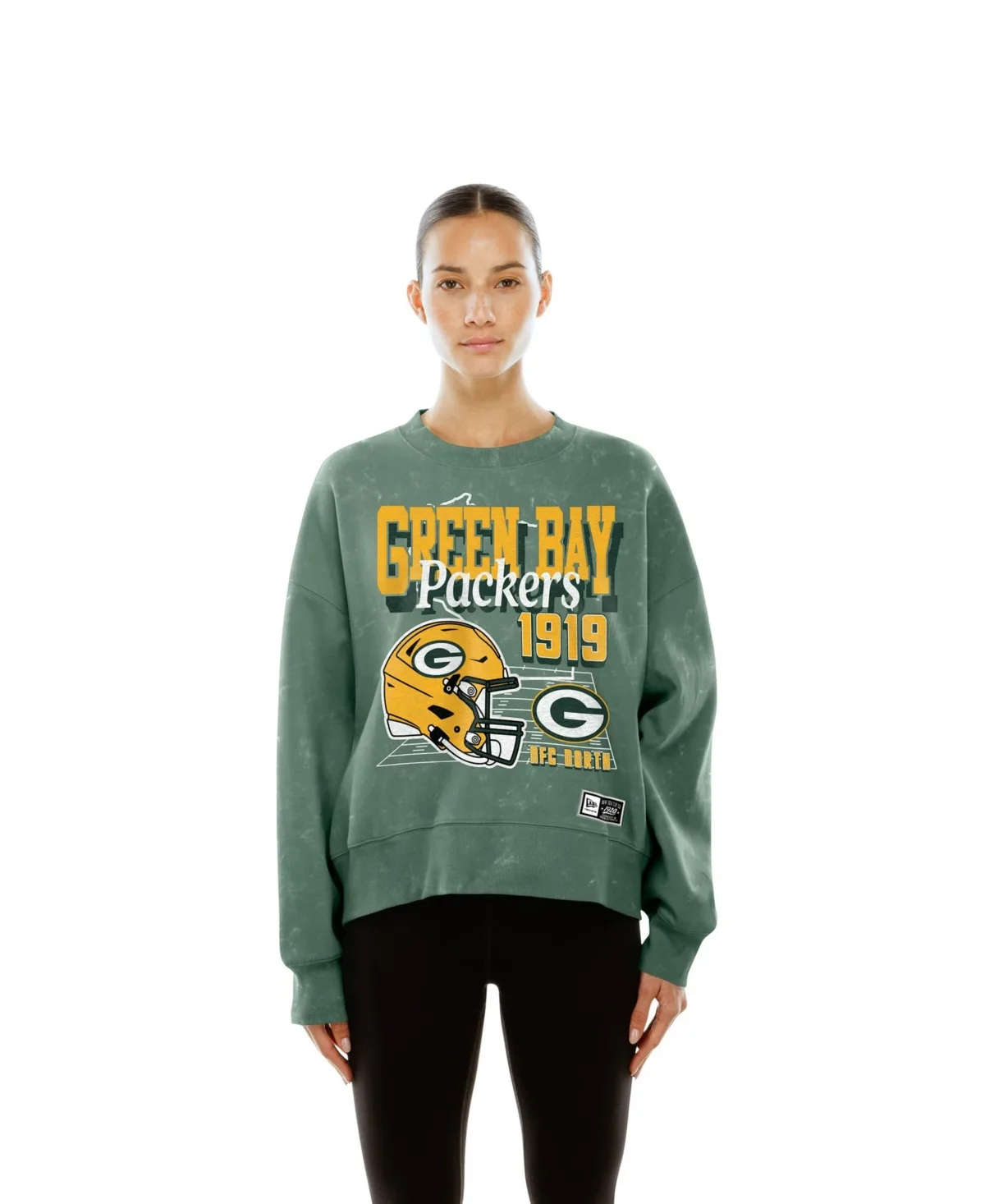 Bay Packers Throwback Mineral Wash Boxy Fleece Crewneck Sweatshirt by New Era