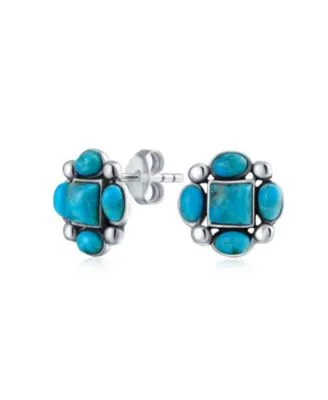 Southwestern Native American Style Stabilized Turquoise Concho Western Stud Earrings.925 Sterling Silver