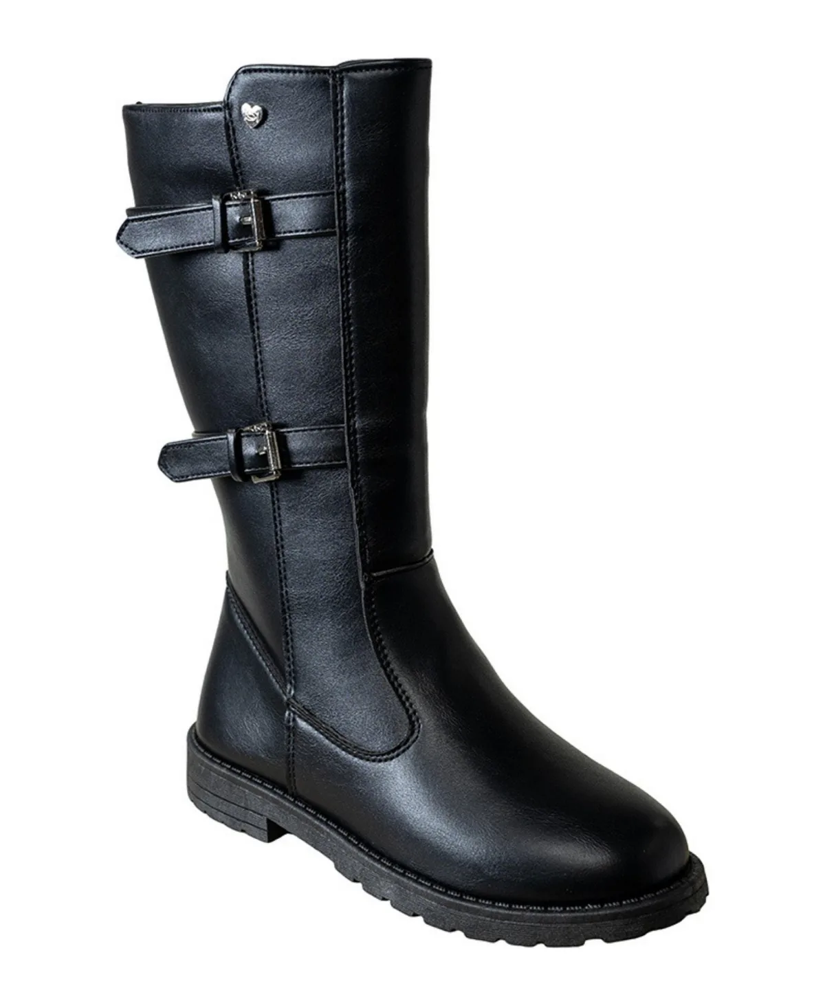 Tall Riding Boot with Strapping and Heart Rivet by bebe