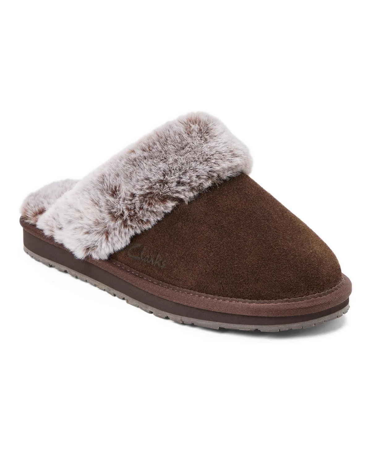 Memory Foam Faux Fur Cuff Scuff Slippers by Clarks