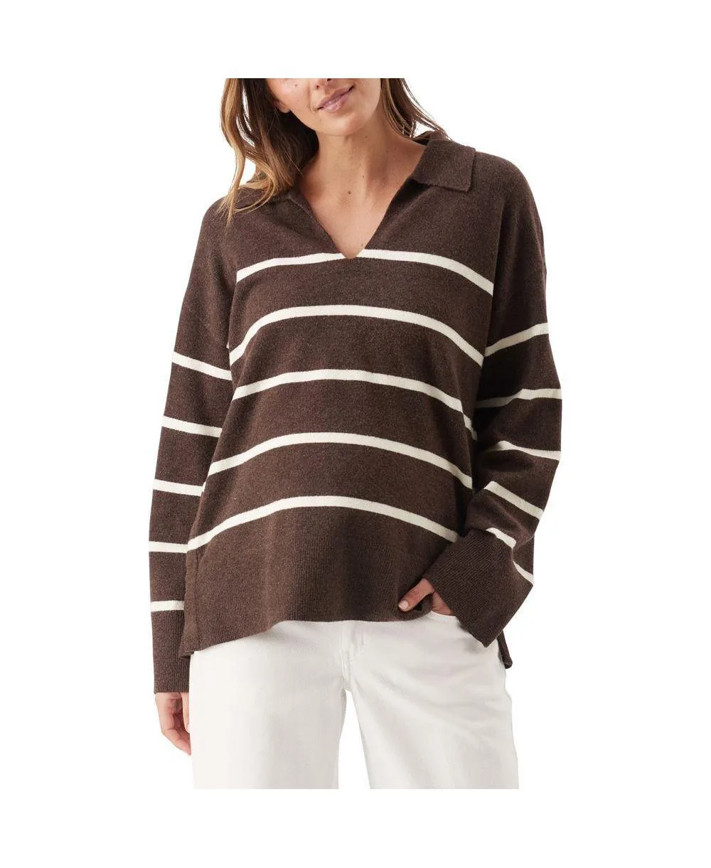 Scout Collared V-Neck Relaxed-Fit Nursing Sweater by Ripe Maternity