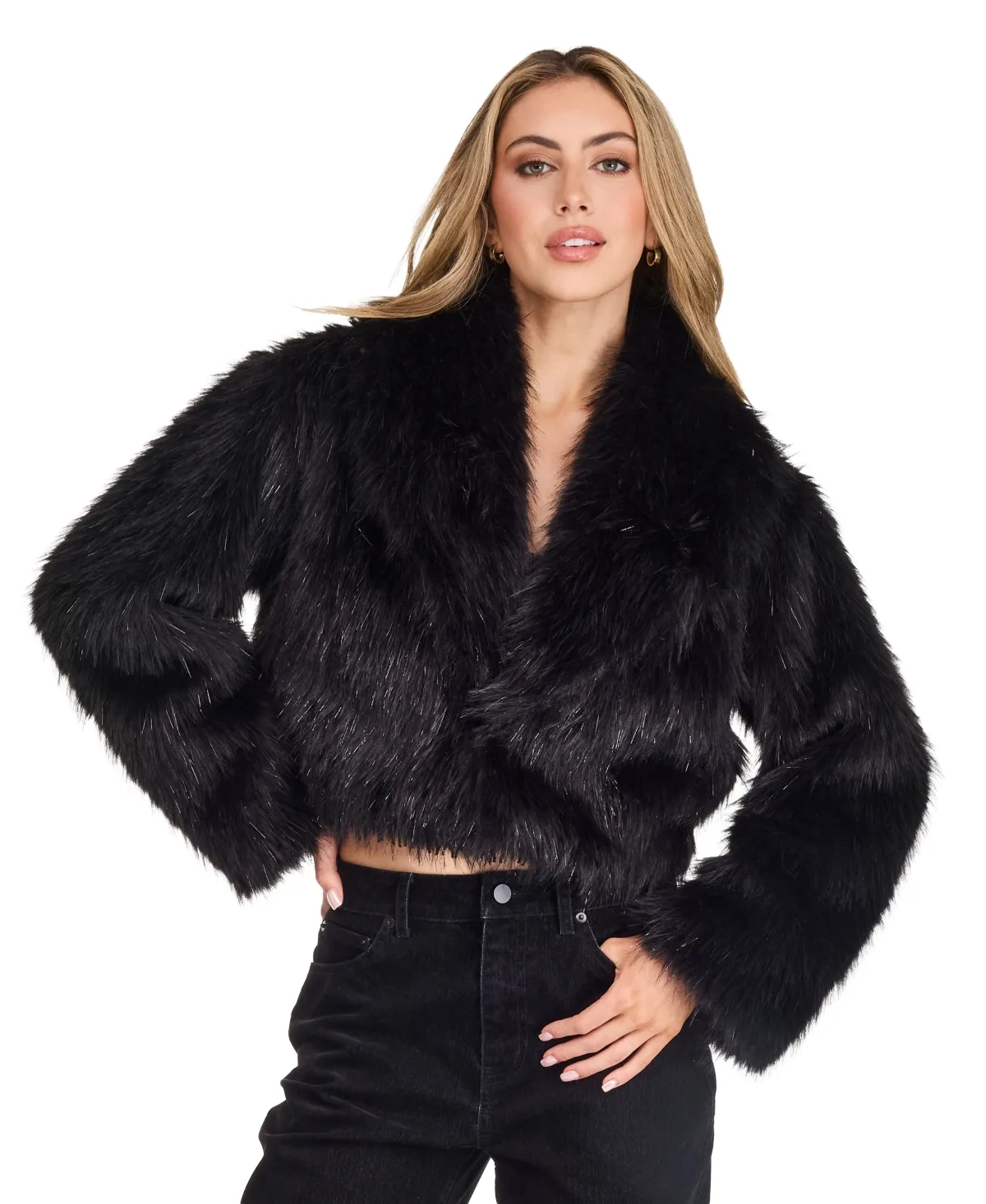 Tilly Cropped Faux Fur Lurex-Detail Jacket